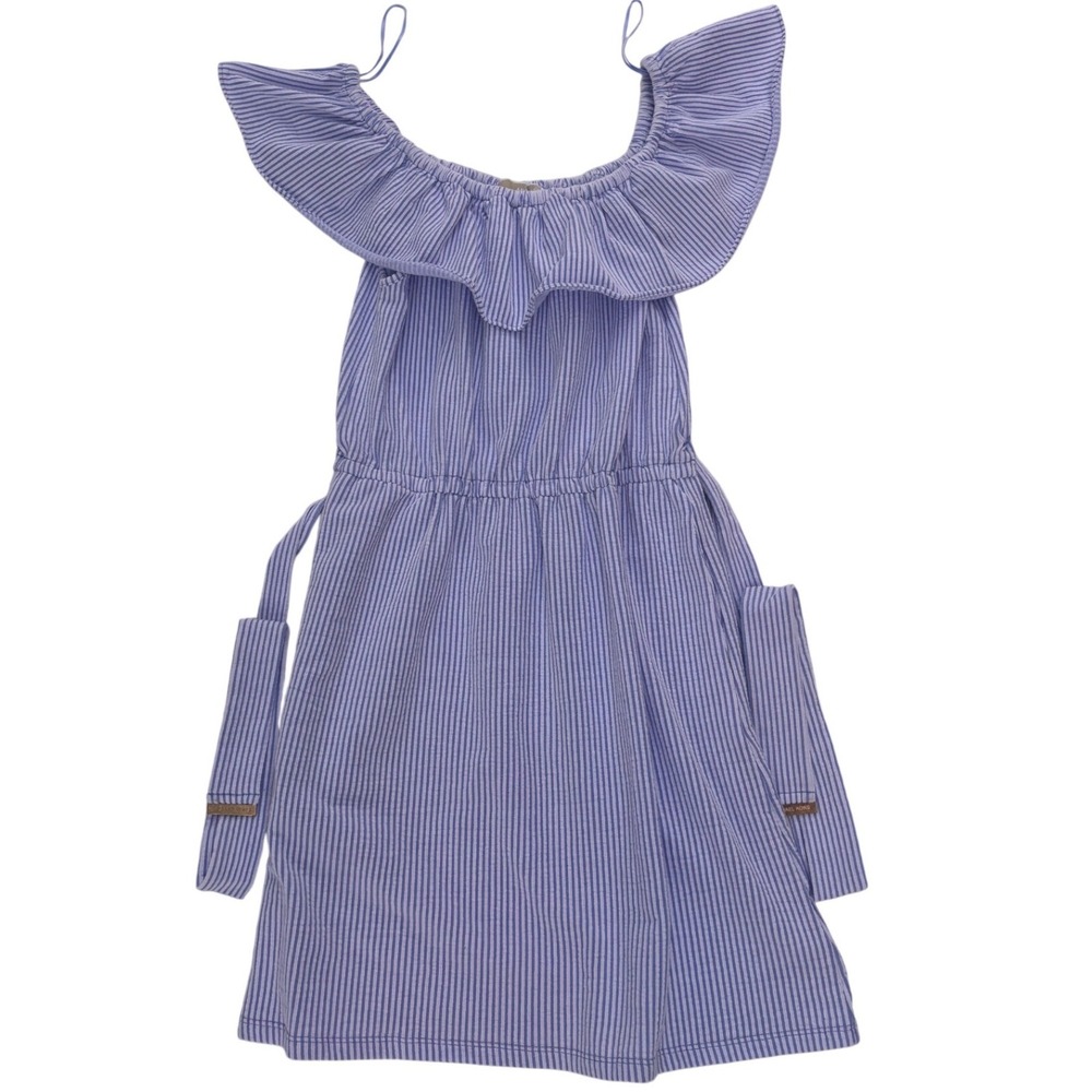 Michael Kors Dress Womens Medium Blue Seersucker Striped Off Shoulder Excellent